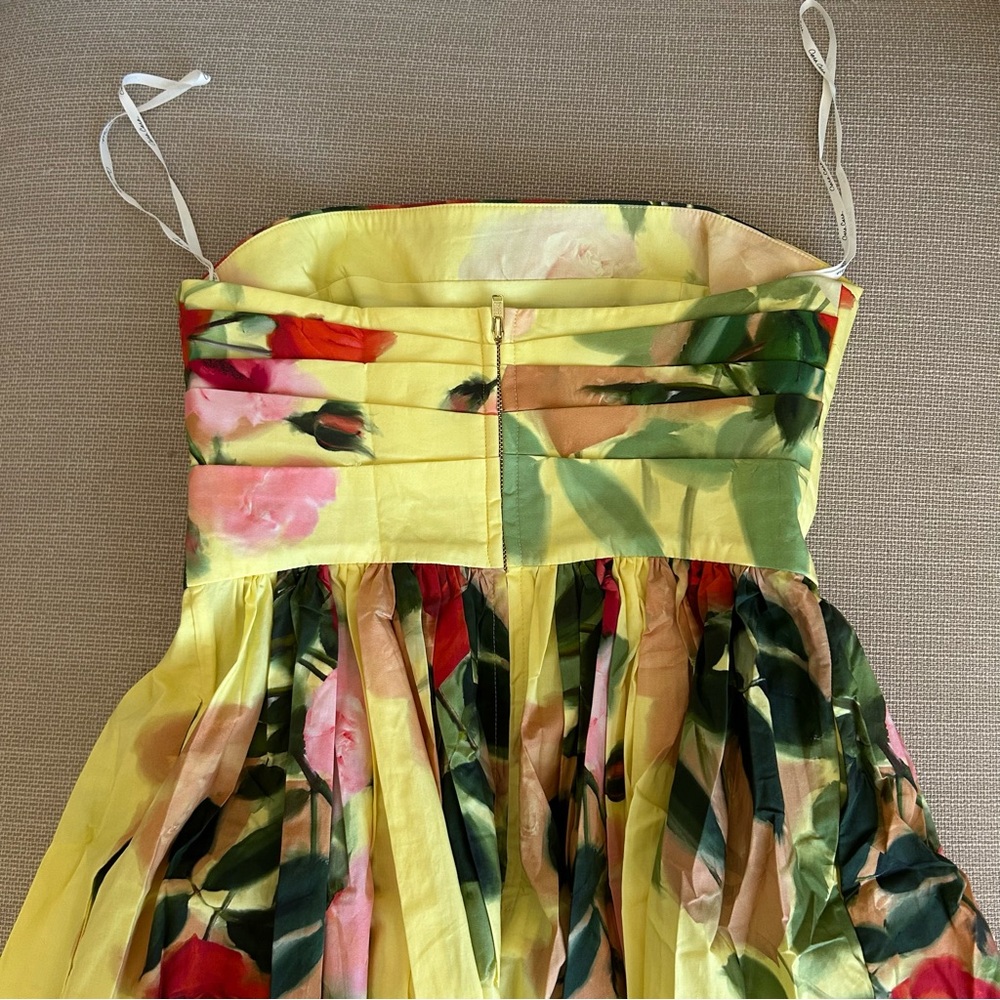 Cara Cara Daria Midi Dress - Le Rose Yellow Red Floral Strapless Cocktail Weddin - Picture 8 of 12